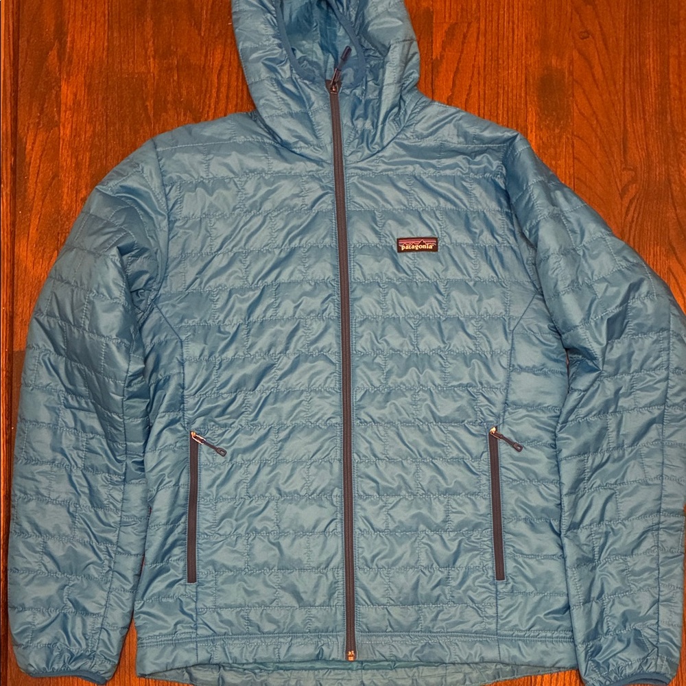 Patagonia Light Blue Quilted Hooded Jacket